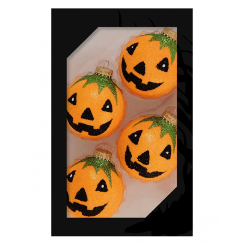 Halloween Pumpkin Glitter Christmas Balls 6,5cm 4 Pieces