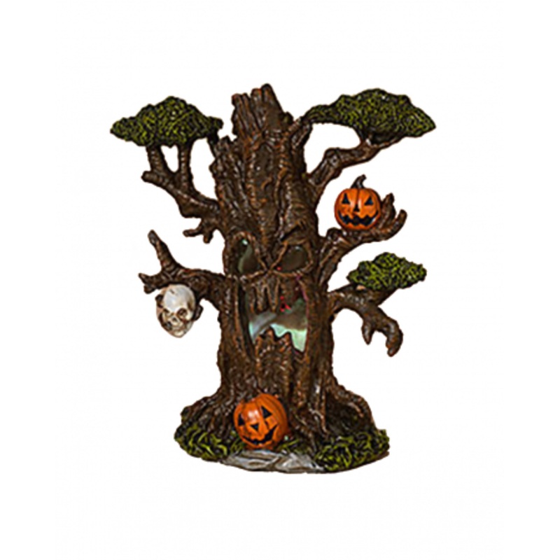 Scary LED Ghost Tree With Pumpkin & Skull 22cm