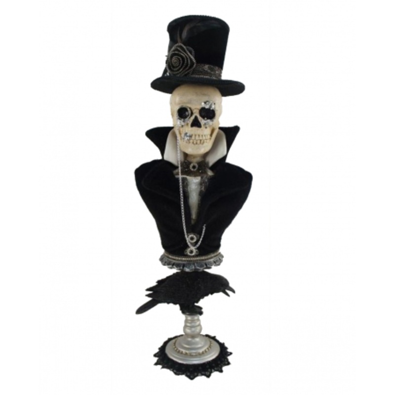 Skeleton Gentleman Bust With Raven 66cm
