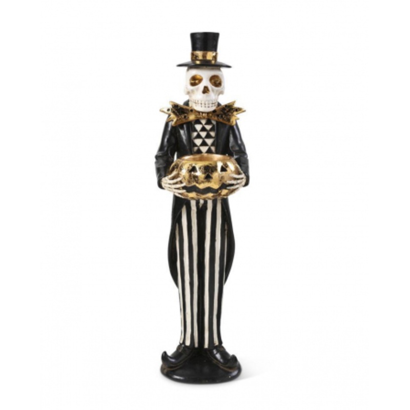 Skeleton Gentleman With Jack O'Lantern Tea Light Holder