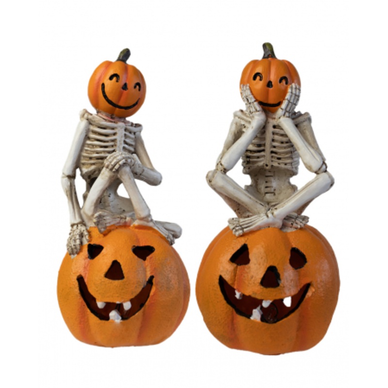 Skeleton On Luminous Pumpkin Figurine 21cm 1 Pc.