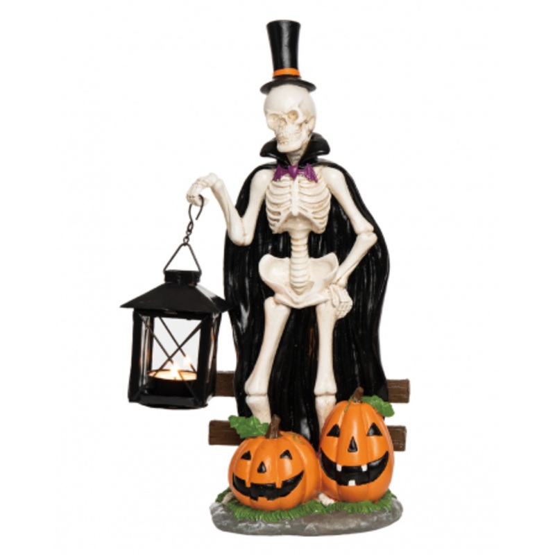 Spooky Tea Light Holder Skeleton With Lantern 37cm