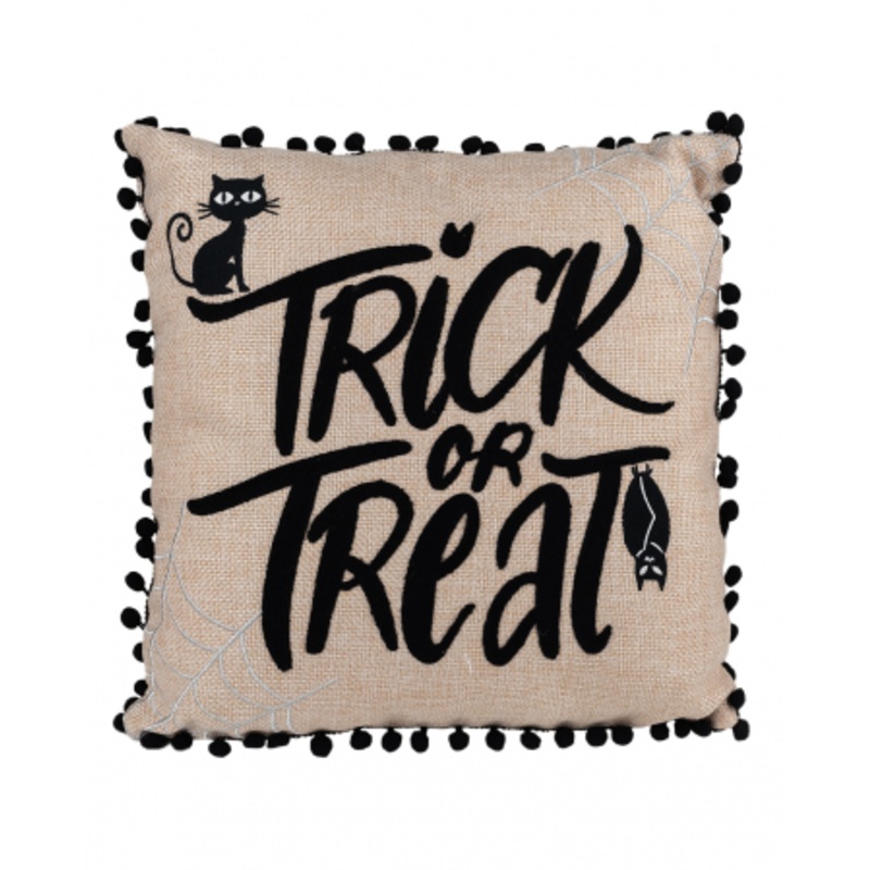 Trick Or Treat Pillow With Cat & Bat 40x40cm