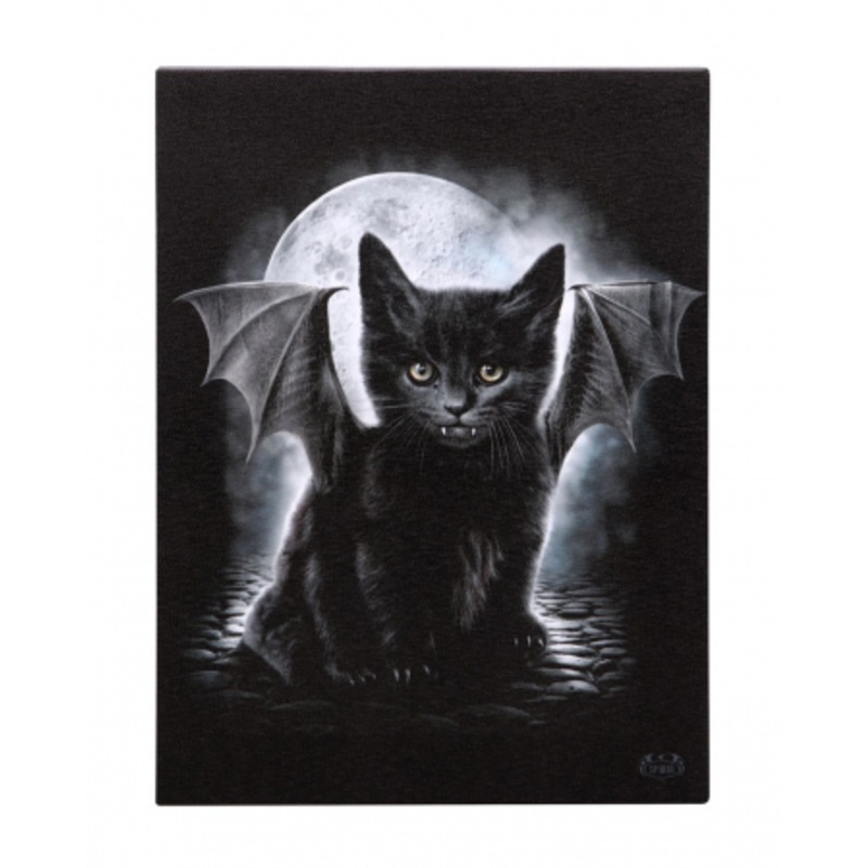 Bat Cat Canvas Picture 19 X 25 Cm