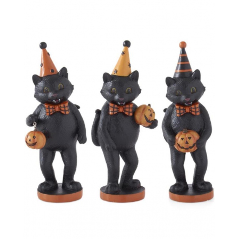 Black Cat With Pumpkin & Party Hat 23cm