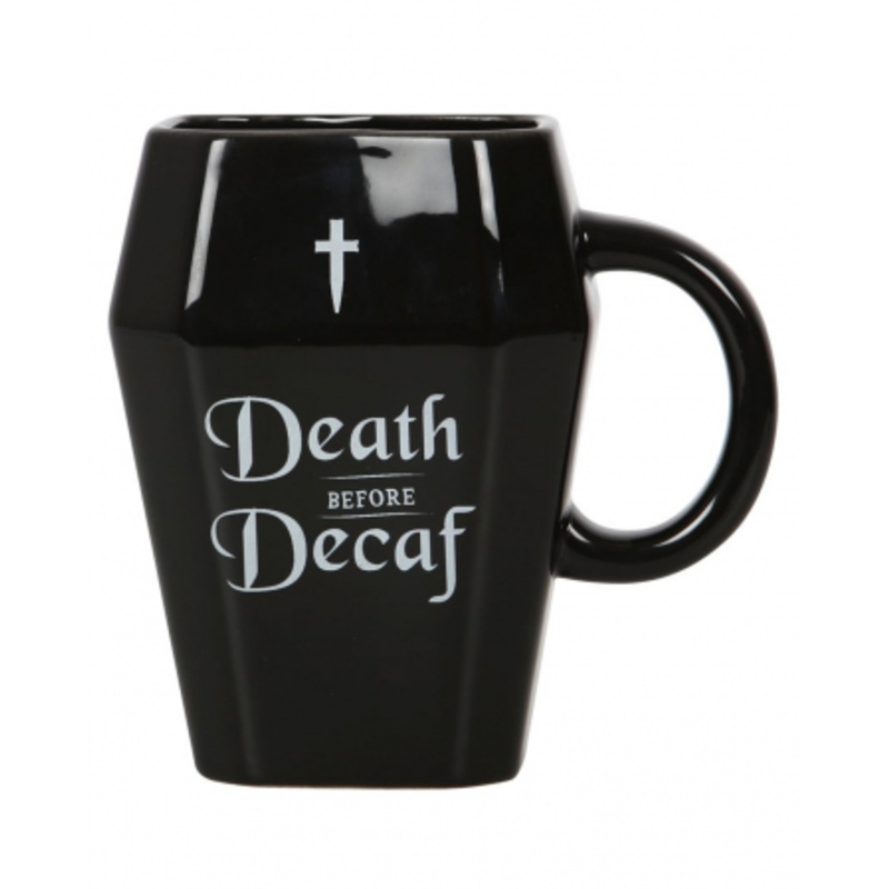 "Death Before Decaf" Coffee Mug In Coffin Shape 12,5cm