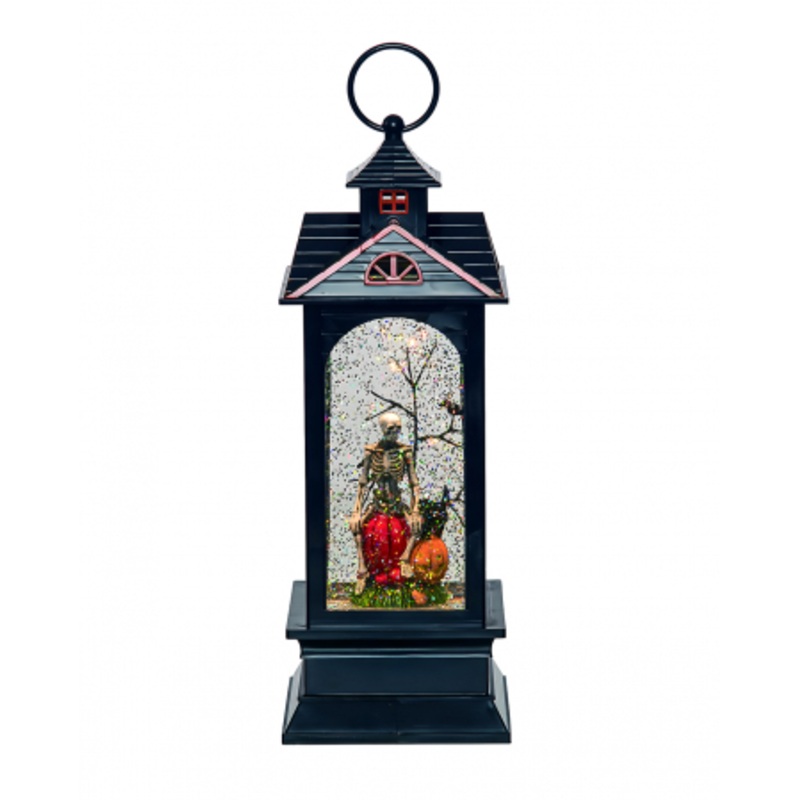 Ghost House Water Ball Lantern With Skeleton & LED 28 Cm