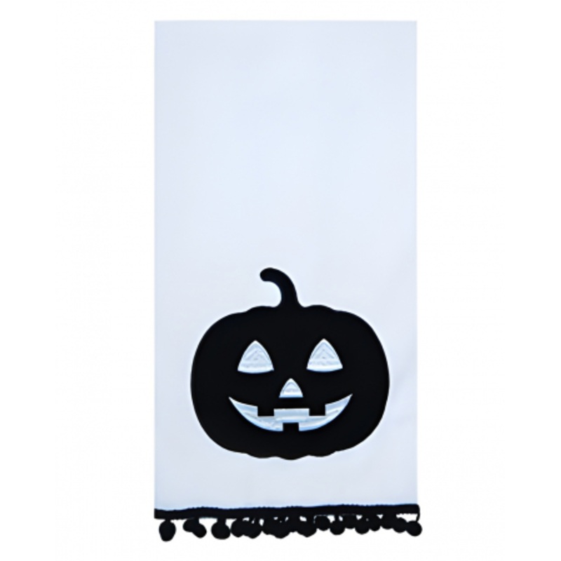Halloween Pumpkin Tea Towel White Black