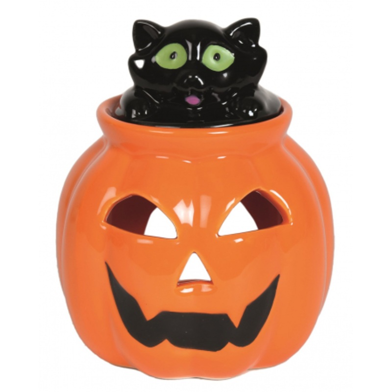 Halloween Pumpkin With Cat Tealight Scented Lamp 13cm