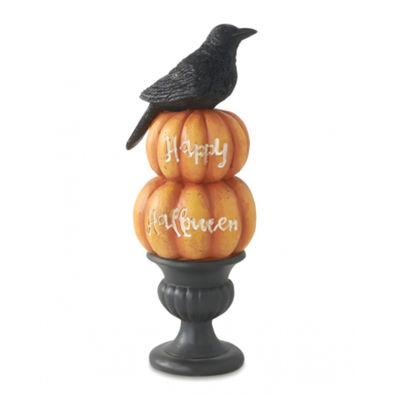 Happy Halloween Pumpkins With Crow & Urn 22cm
