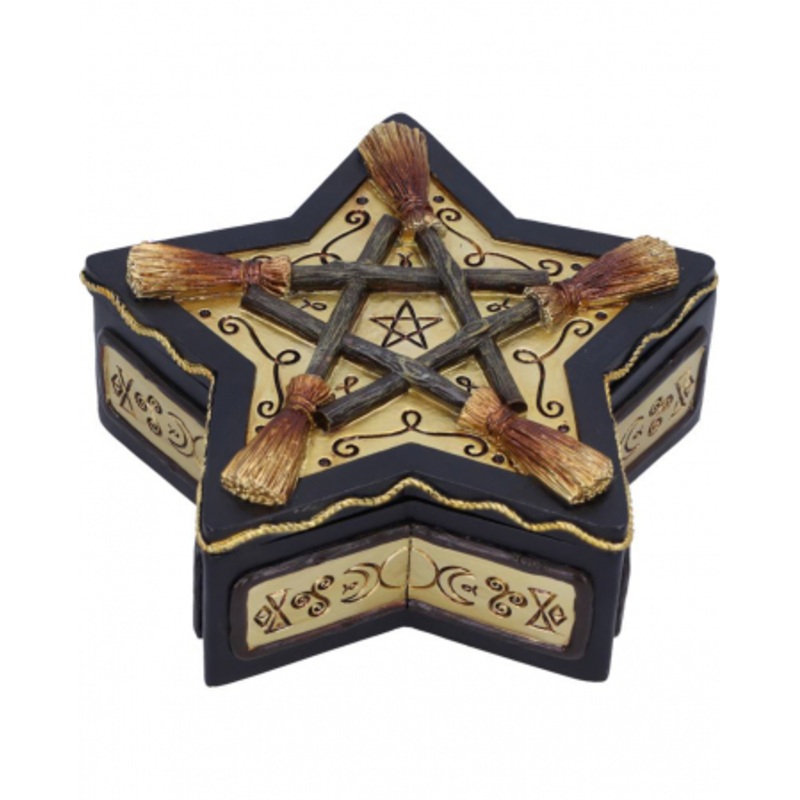 Jewelry Box With Pentagram & Witch Broom 16cm