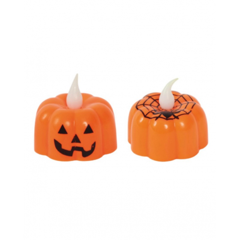 Pumpkin LED Tea Light With Halloween Motif 1 Pc.