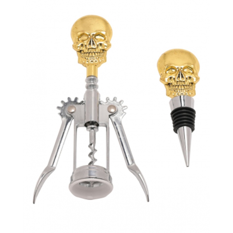 Skull Corkscrew & Wine Bottle Stopper Set
