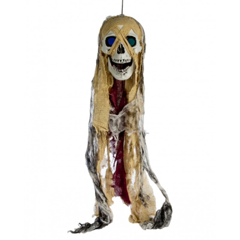 Skull In Rag Look With Luminous Eyes 75cm