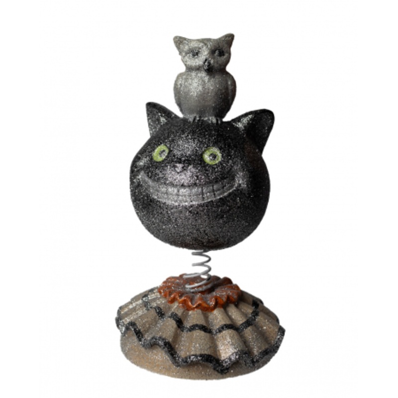 Vintage Halloween Bobble Head Cat With Owl 15cm